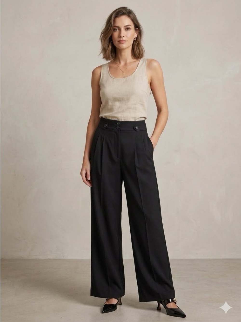 NWT White House Black Market Wide Leg Pleated Trousers Black Size 12